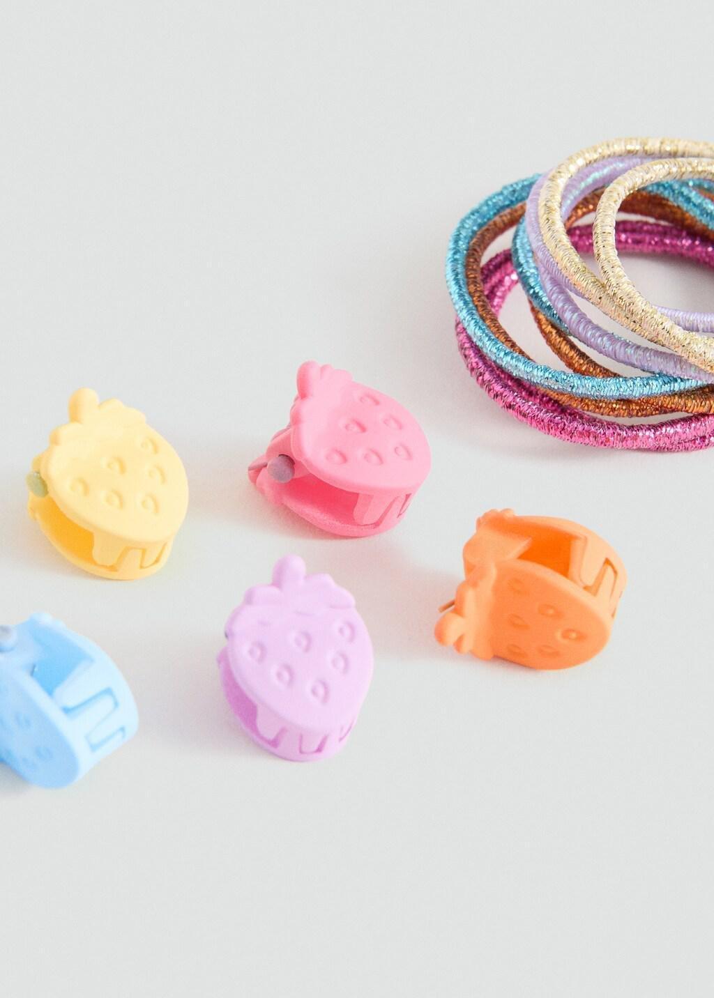 Pink Pack Of Hair Elastics And Clips, Kids Girl, Pink, large image number 0