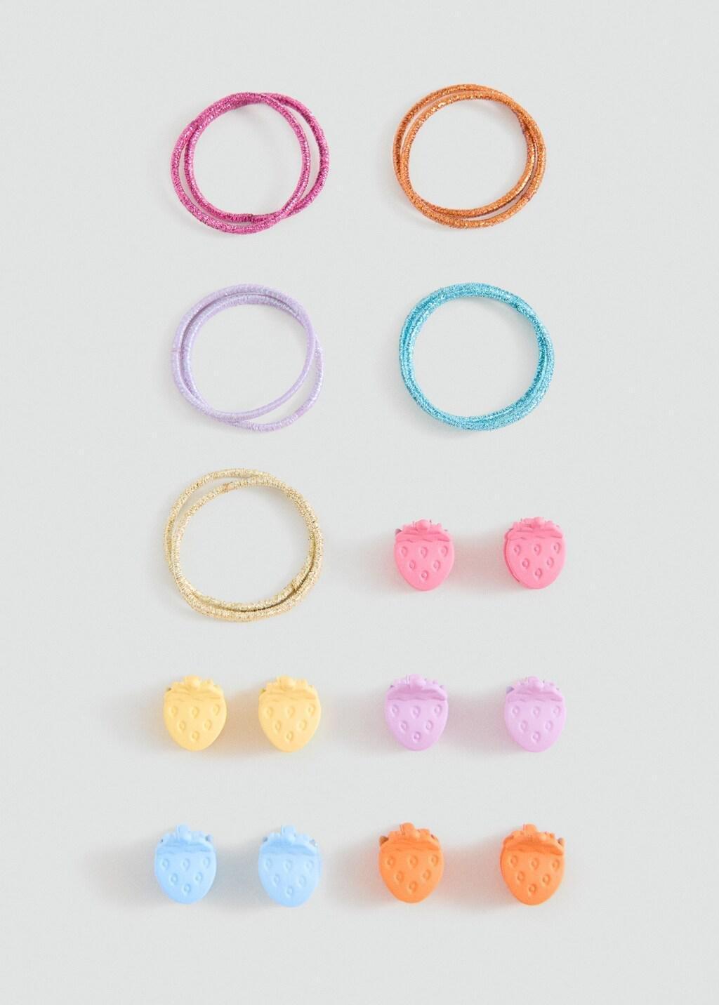 Pink Pack Of Hair Elastics And Clips, Kids Girl, Pink, medium