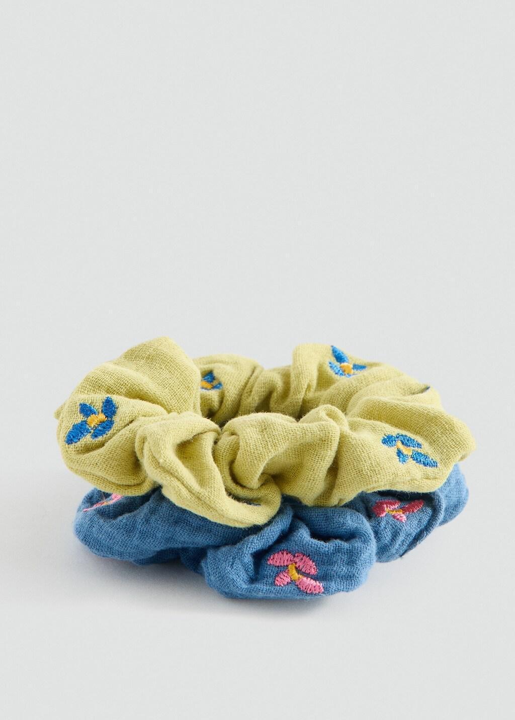 Blue Pack 2 Flower Scrunchies, Kids Girl, Medium Blue, medium