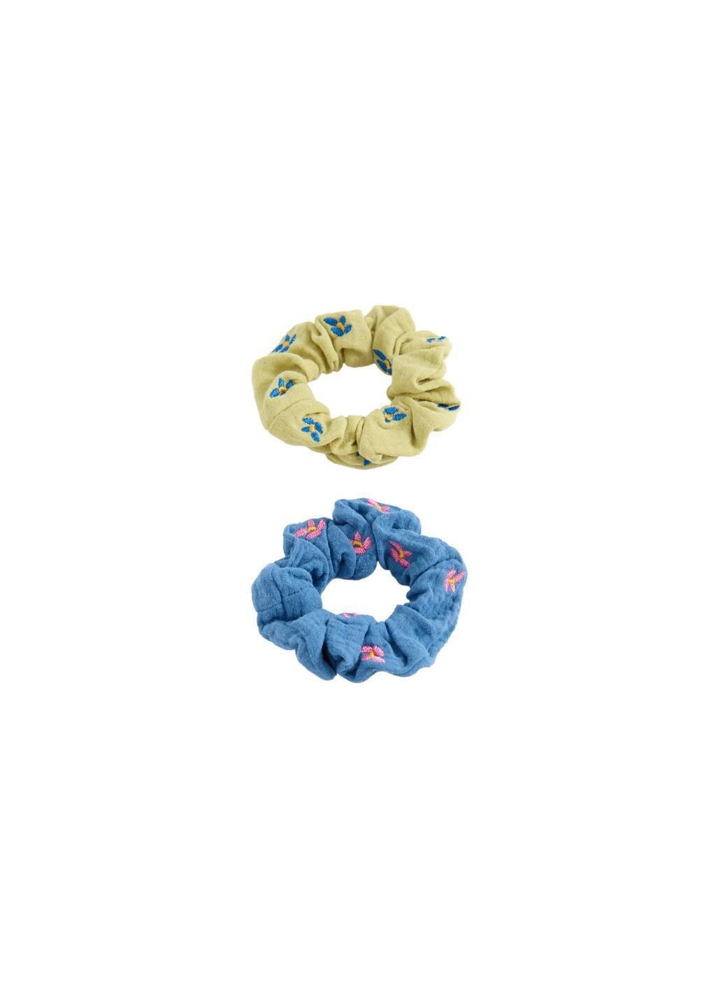 Blue Pack 2 Flower Scrunchies, Kids Girl, Medium Blue, large image number 1