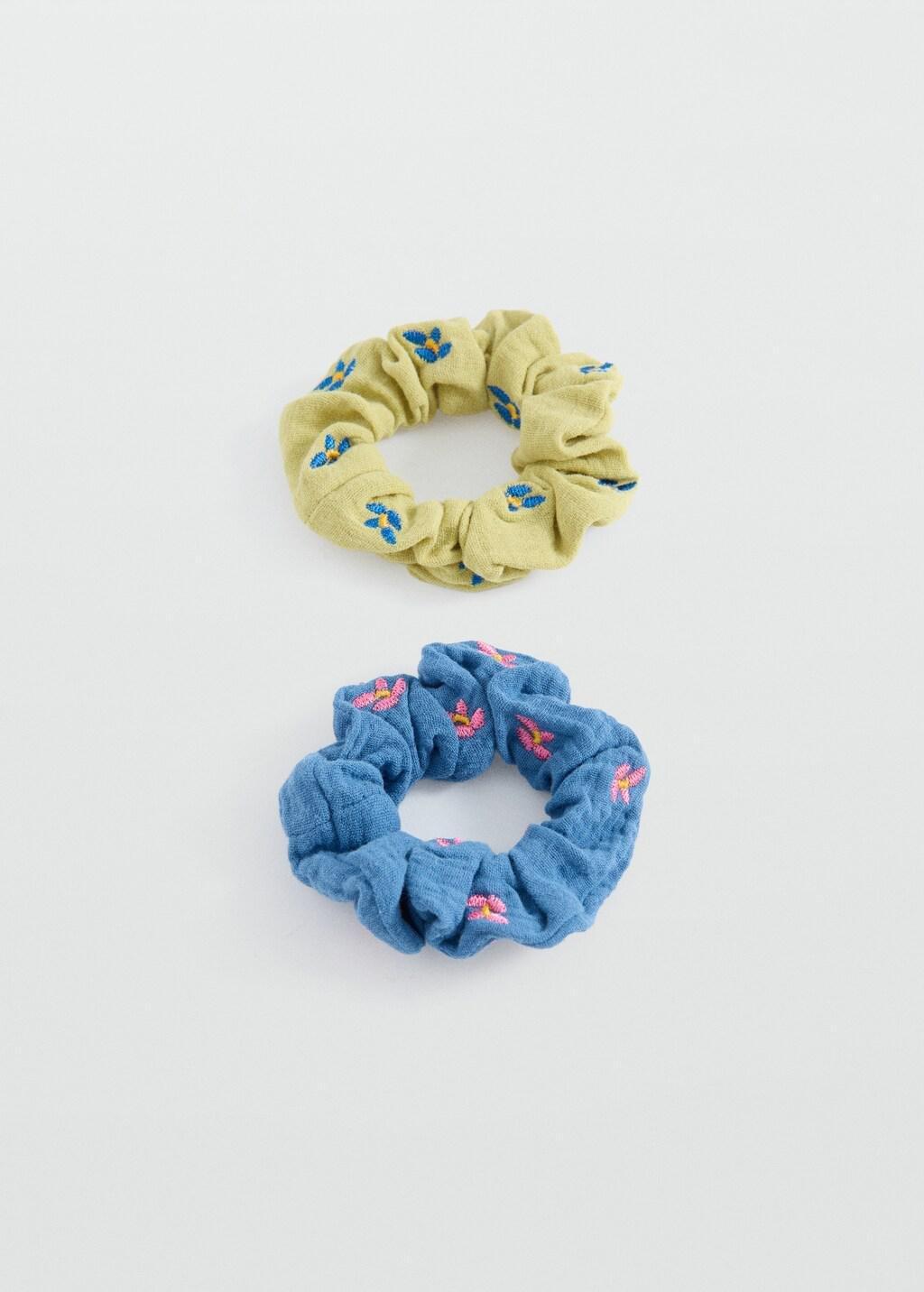 Blue Pack 2 Flower Scrunchies, Kids Girl, Medium Blue, large image number 2