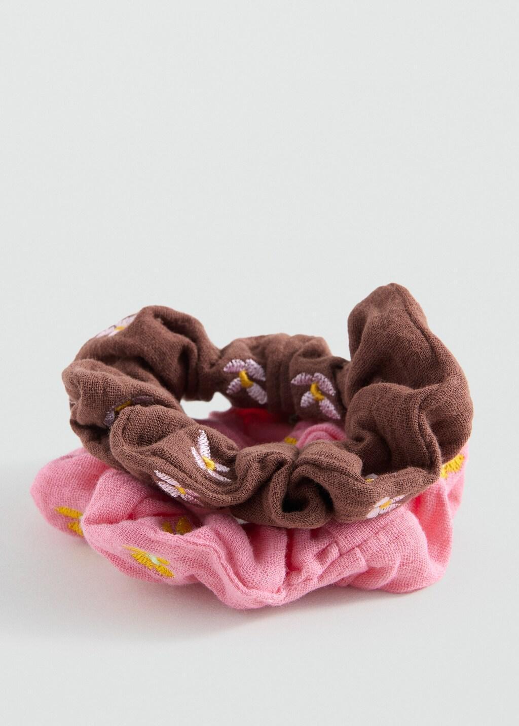 Pink Pack 2 Flower Scrunchies, Kids Girl, Pink, medium