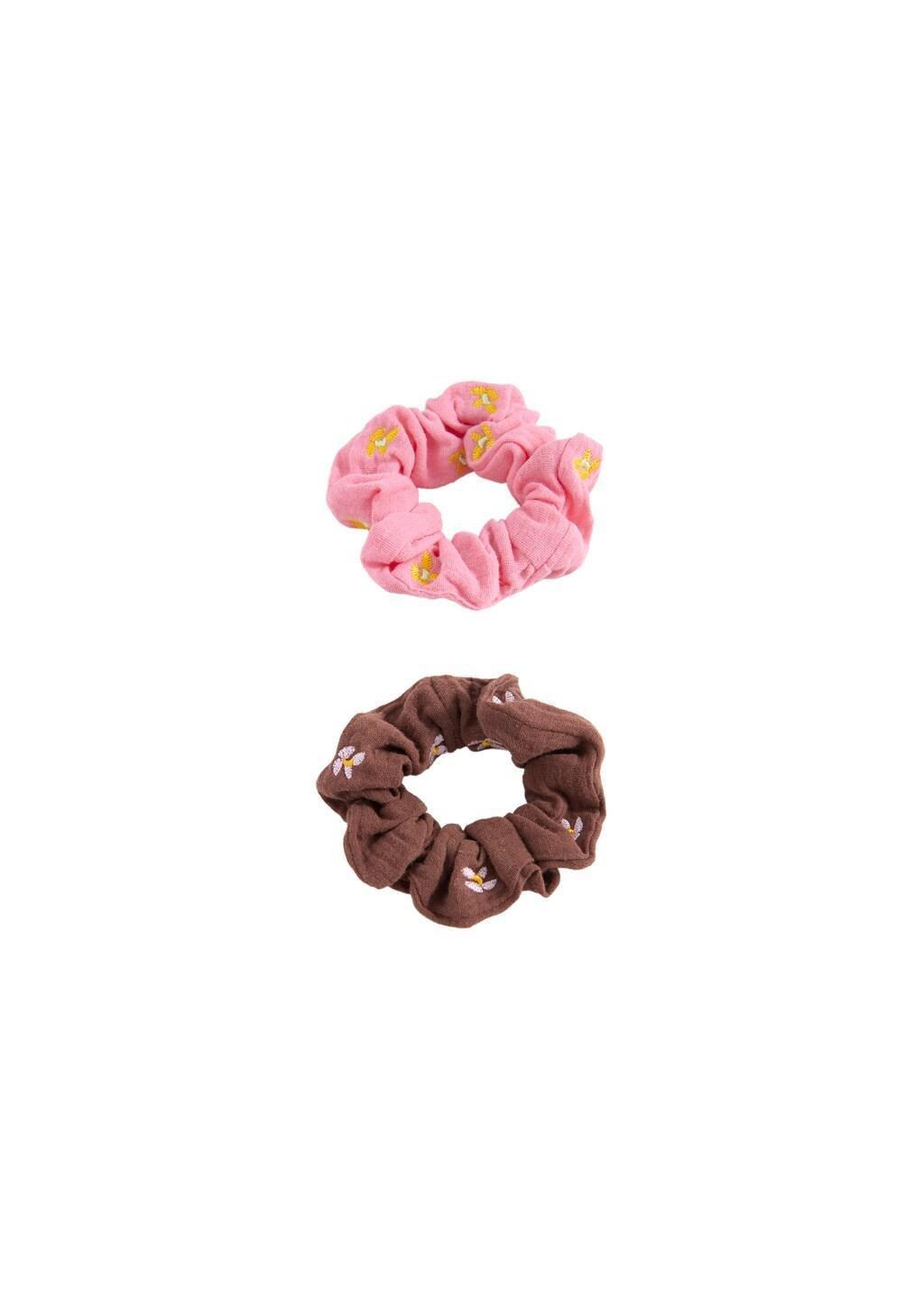 Pink Pack 2 Flower Scrunchies, Kids Girl, Pink, medium