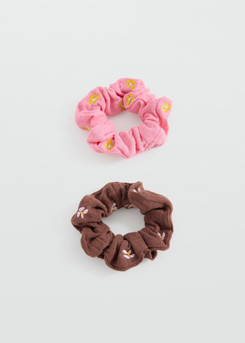 Pink Pack 2 Flower Scrunchies, Kids Girl, Pink, medium