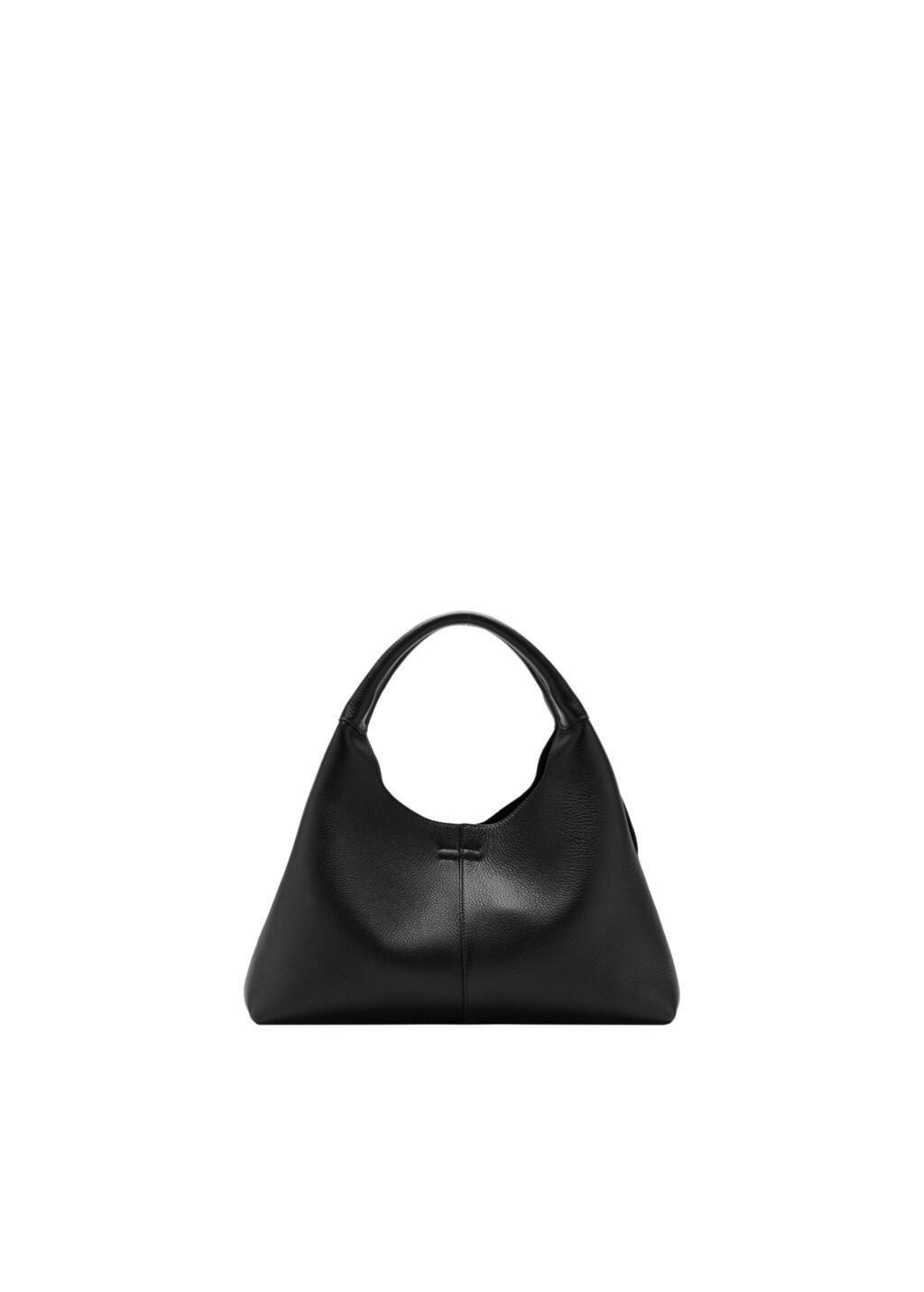Black Stitched Leather Shoulder Bag, Black, large image number 2