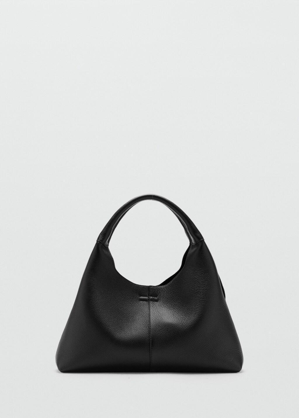 Black Stitched Leather Shoulder Bag, Black, large image number 3