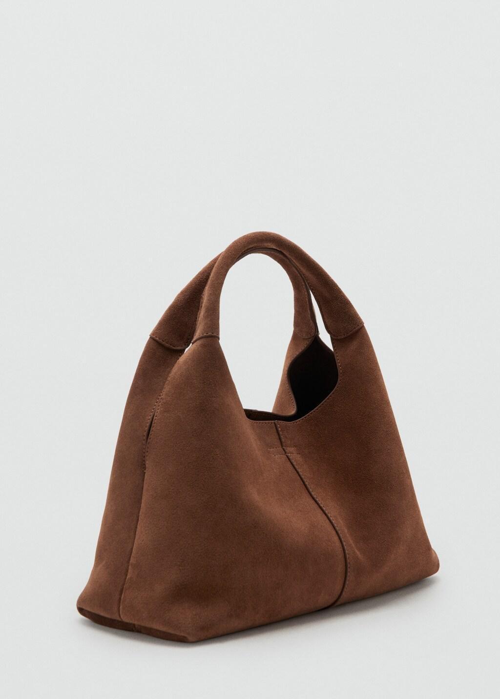 Brown Suede Shoulder Bag With Stitching, Brown, large image number 0