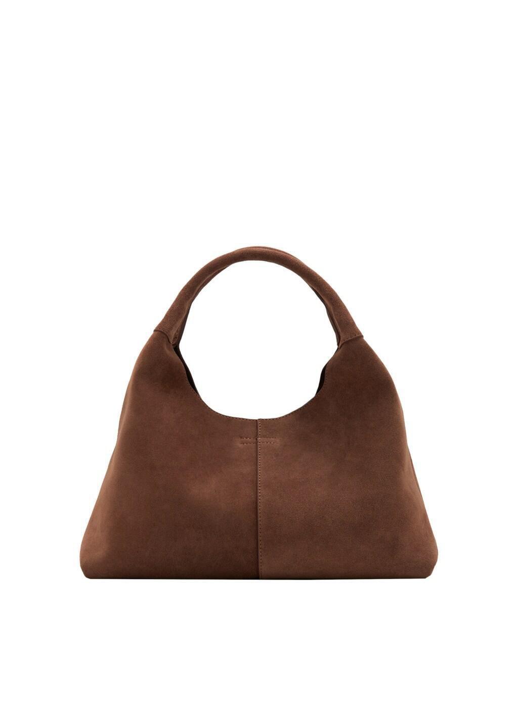 Brown Suede Shoulder Bag With Stitching, Brown, large image number 3