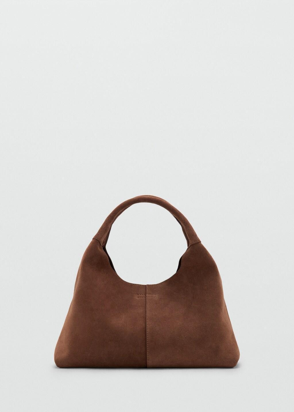 Brown Suede Shoulder Bag With Stitching, Brown, large image number 4
