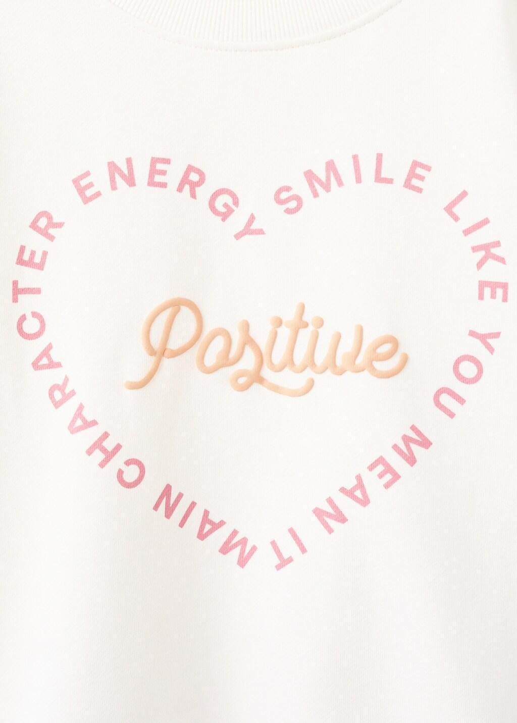 White Cotton Sweatshirt With Text, Kids Girl, Natural White, large image number 0