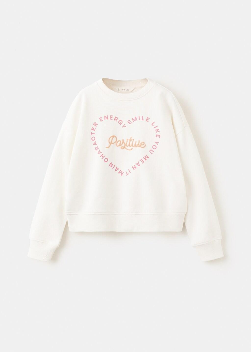 White Cotton Sweatshirt With Text, Kids Girl, Natural White, large image number 4