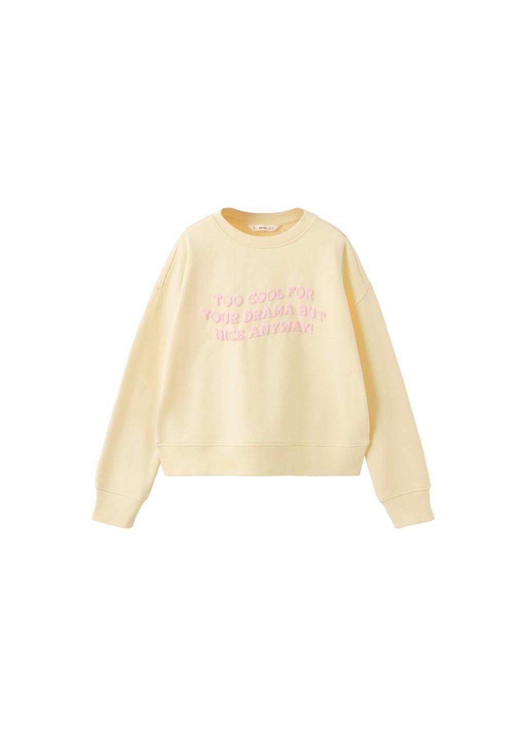 Yellow Cotton Sweatshirt With Text, Kids Girl, Yellow, large image number 3