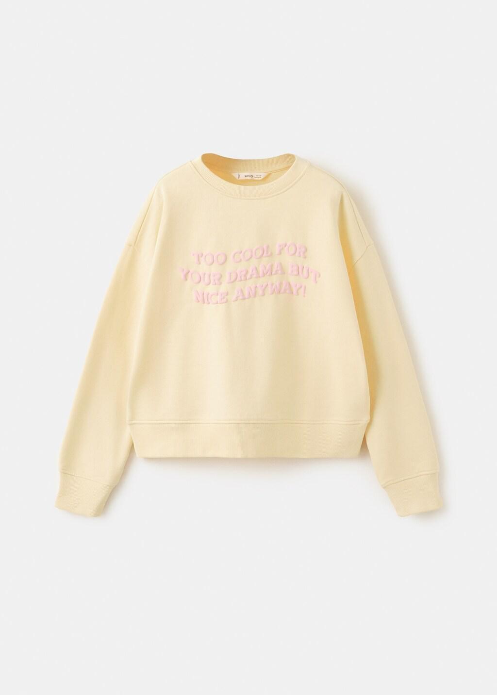 Yellow Cotton Sweatshirt With Text, Kids Girl, Yellow, large image number 4