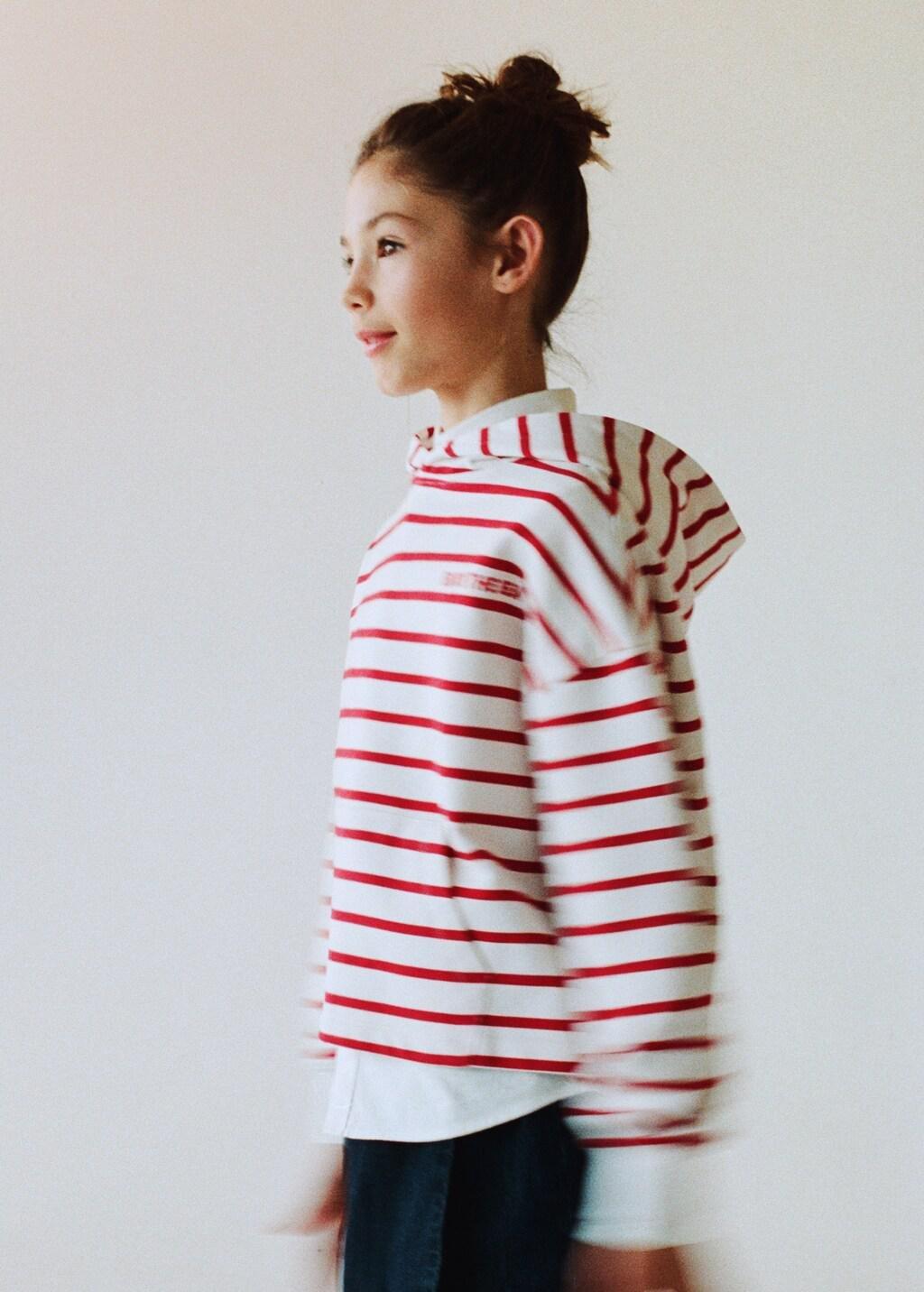 Red Striped Hooded Sweatshirt, Kids Girl, Red, large image number 3