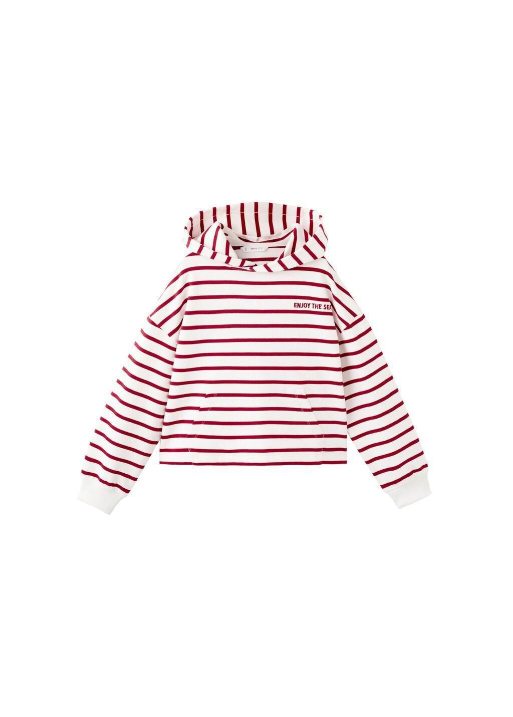 Red Striped Hooded Sweatshirt, Kids Girl, Red, large image number 4