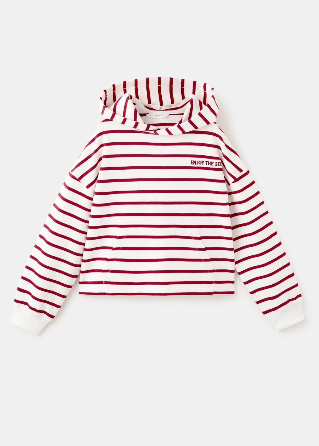 Red Striped Hooded Sweatshirt, Kids Girl, Red, large image number 5