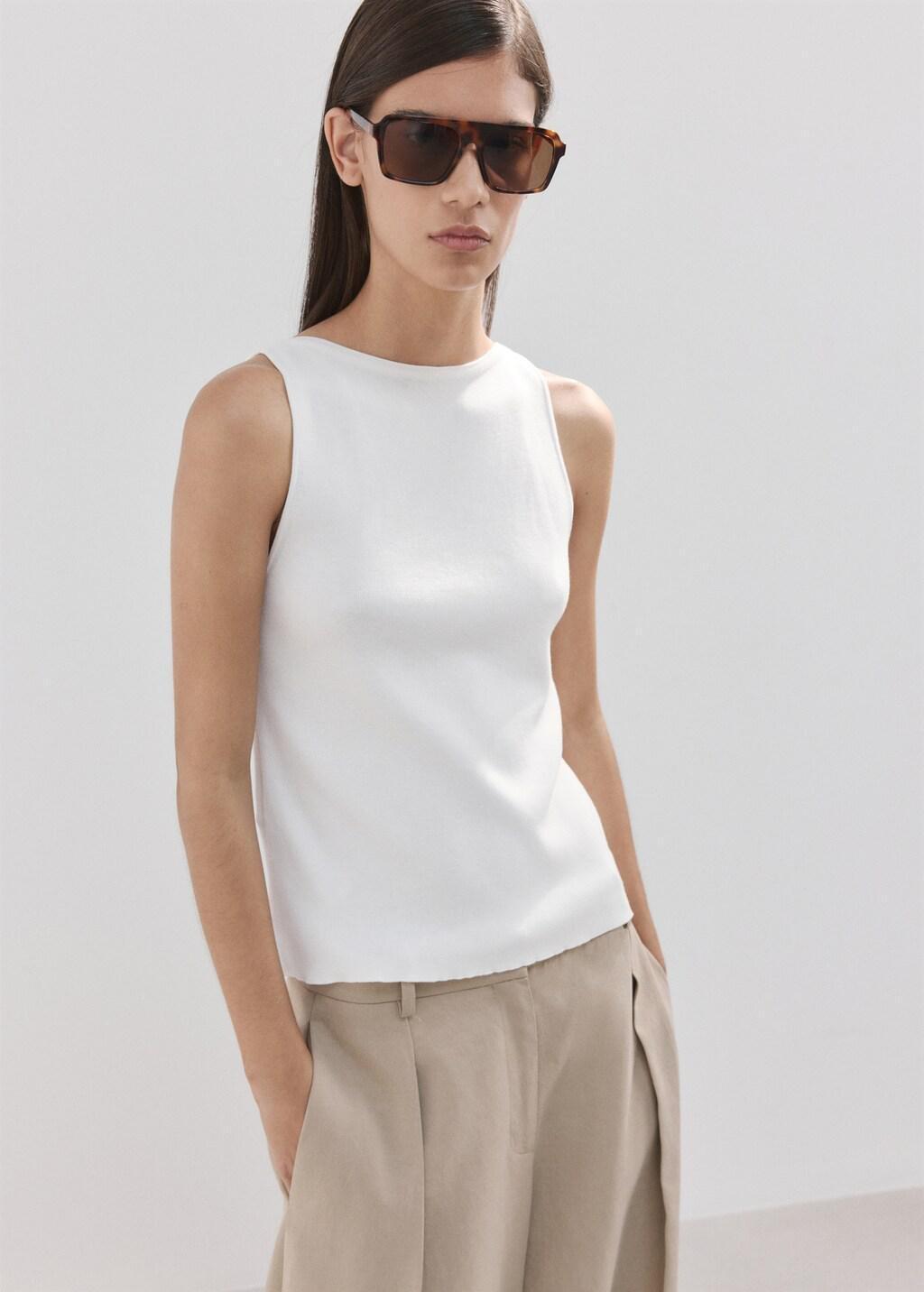 Beige Fine-Knit Top, Light Beige, large image number 3