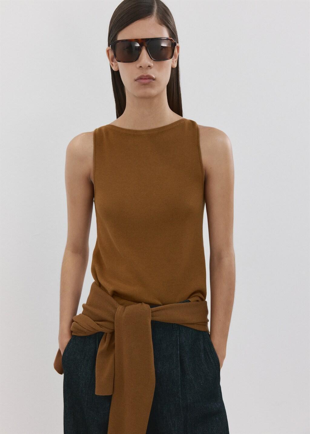 Brown Fine-Knit Top, Dark Brown, large image number 3