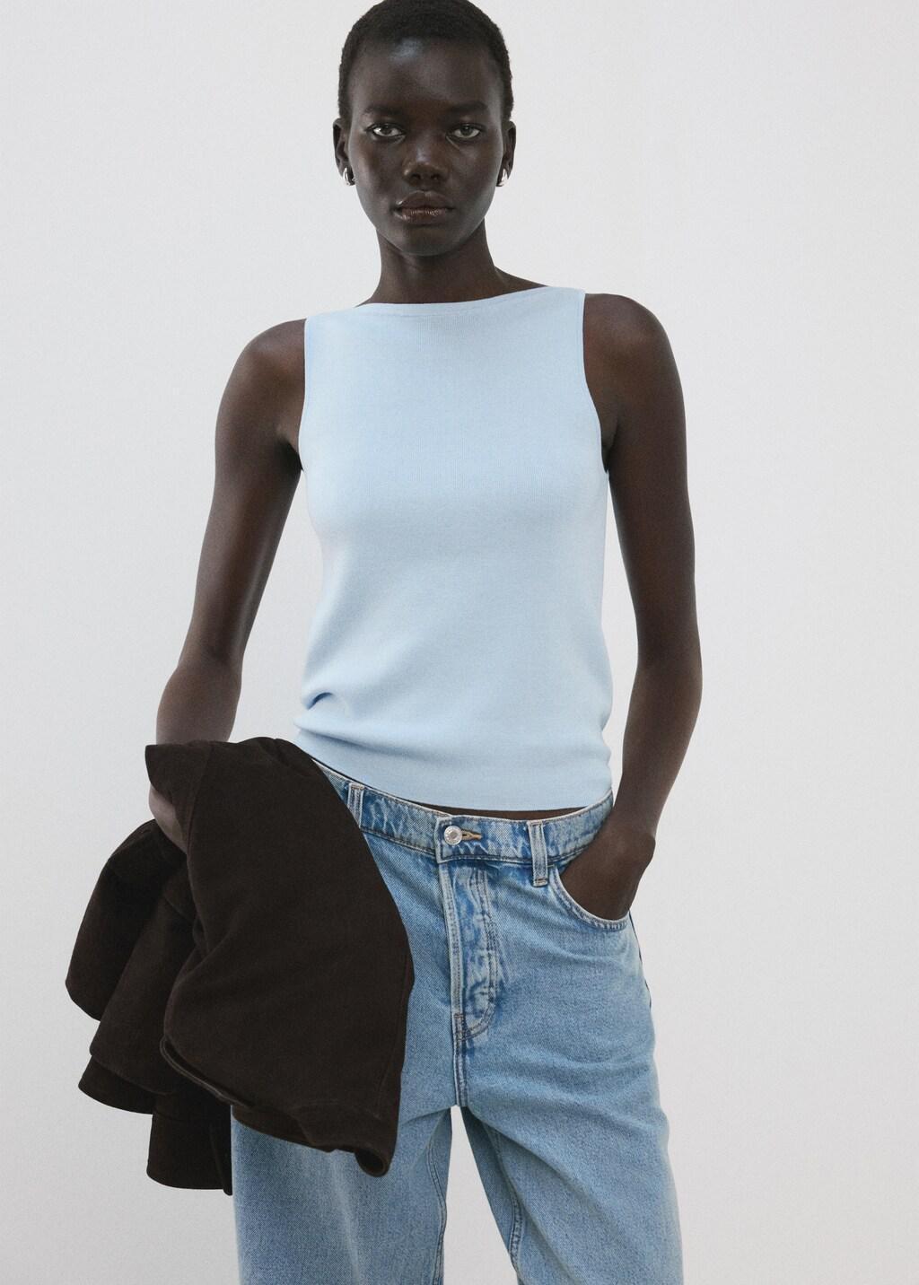 Blue Lt Pastel Fine-Knit Top, Light-Pastel Blue, large image number 3