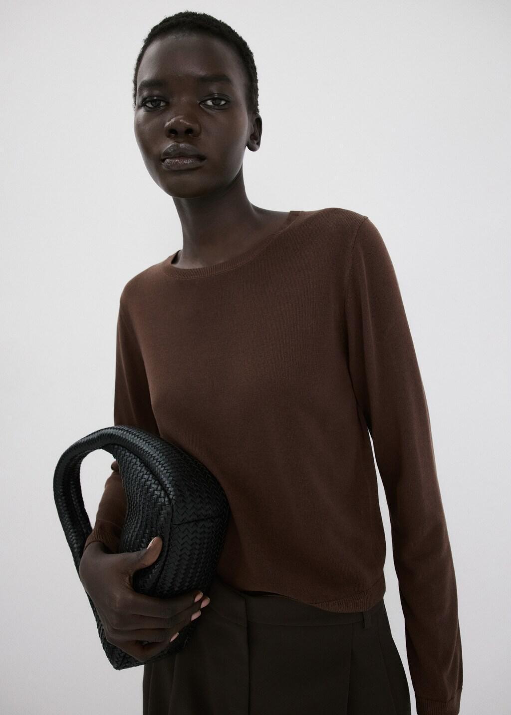 Brown Long-Sleeve Knitted Sweater, Dark Brown, large image number 3
