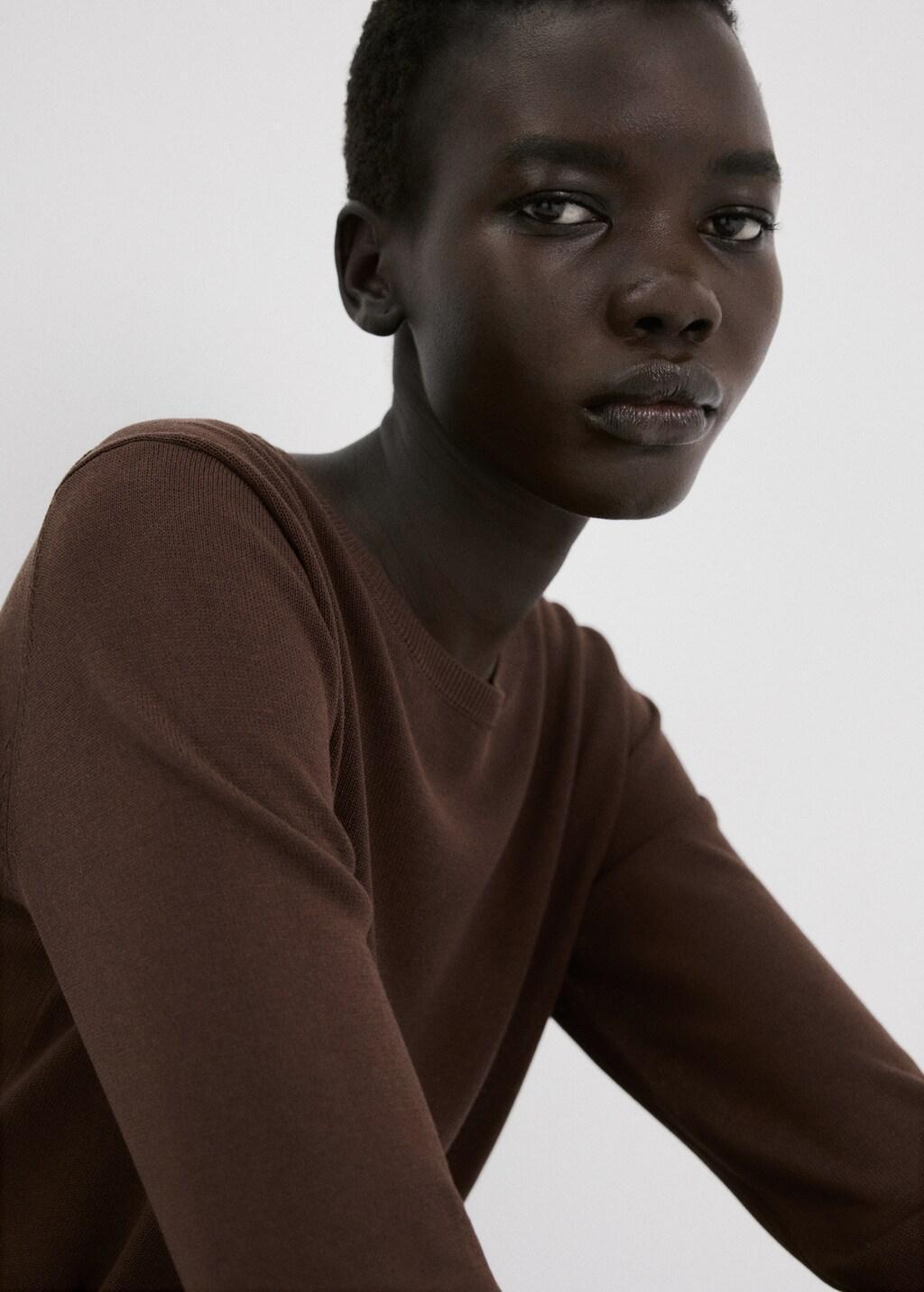 Brown Long-Sleeve Knitted Sweater, Dark Brown, large image number 4