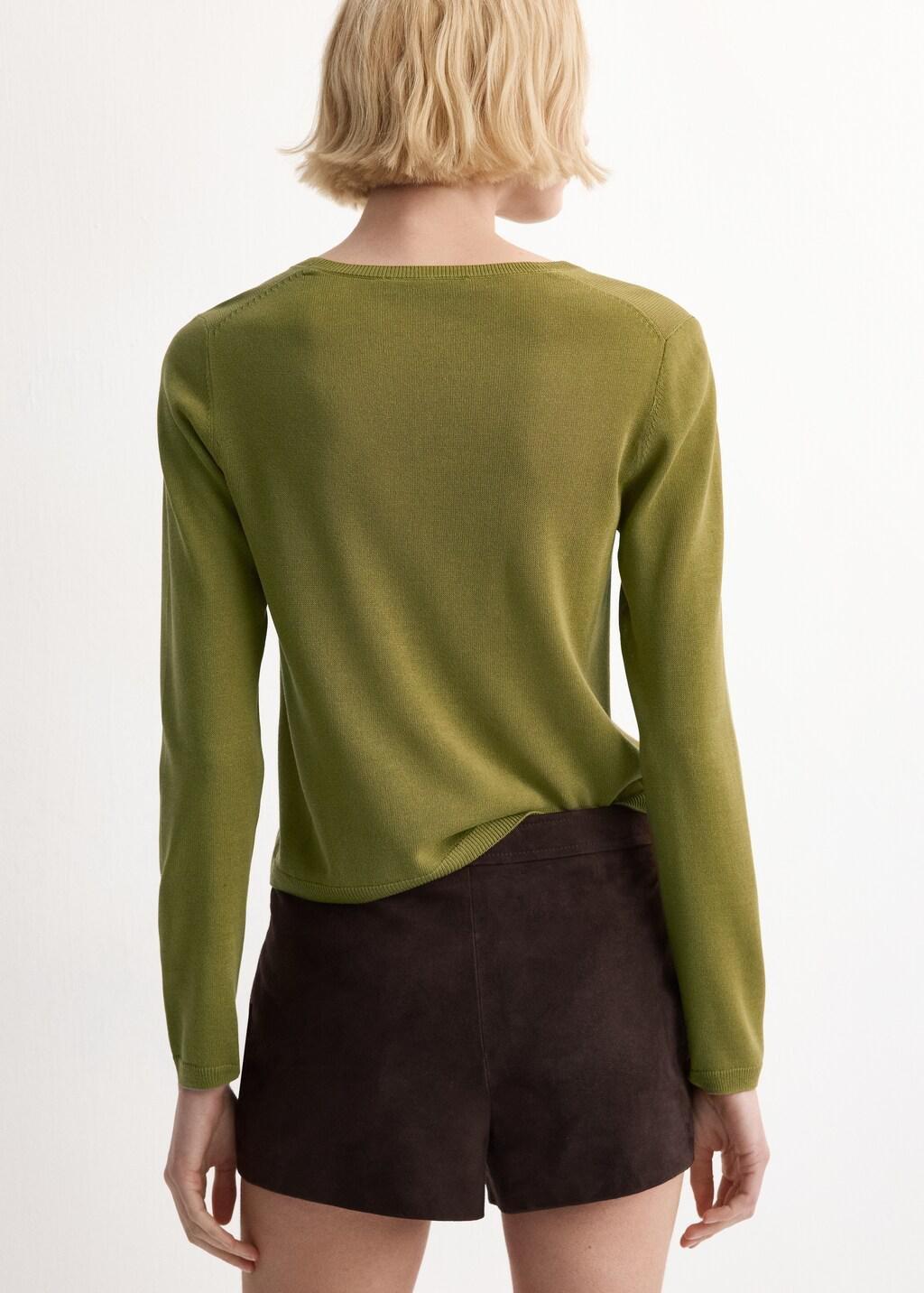 Green Long-Sleeve Knitted Sweater, Green, medium
