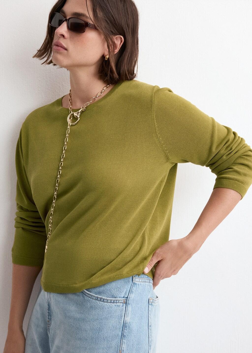 Green Long-Sleeve Knitted Sweater, Green, large image number 6