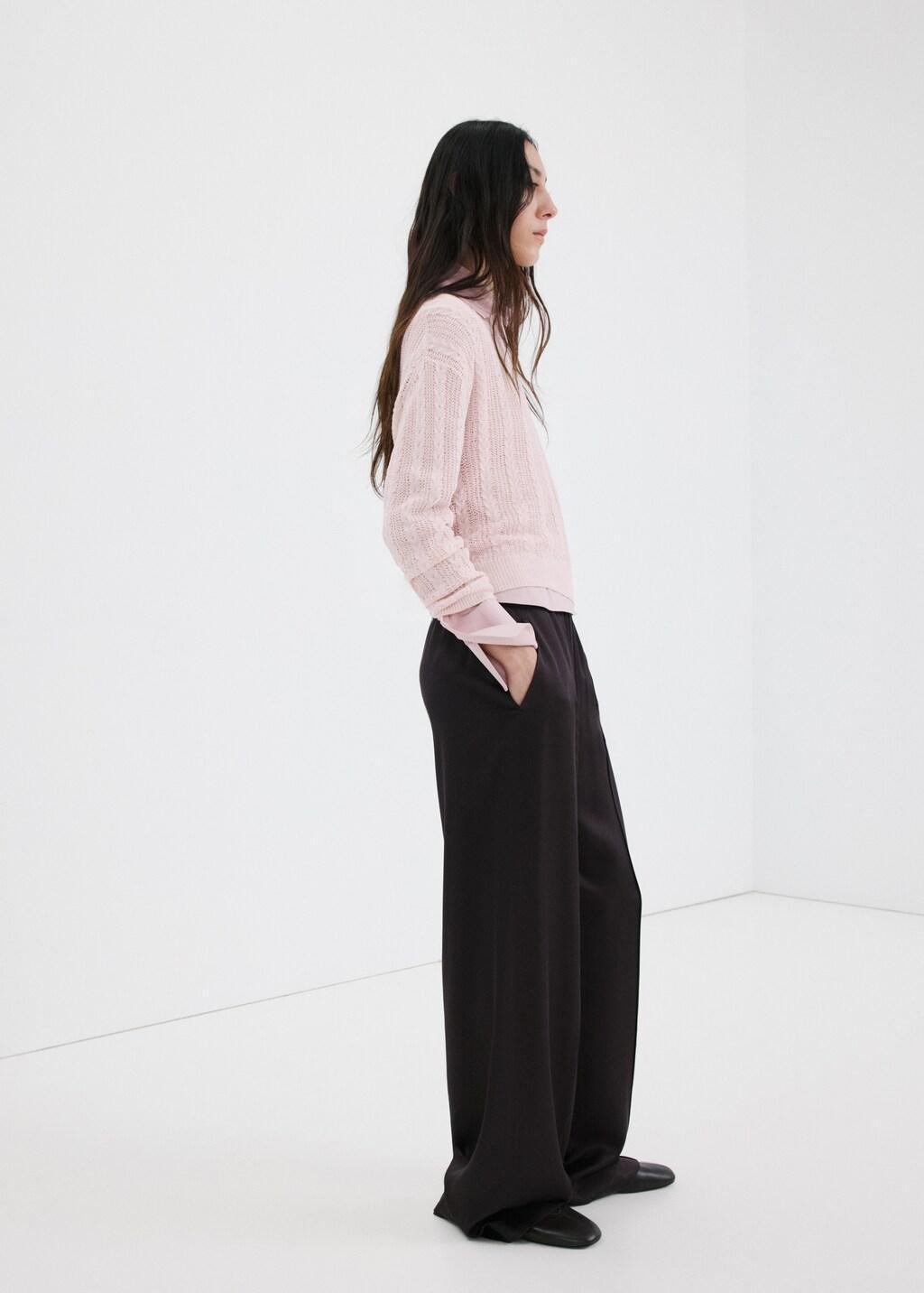 Purple Lt Pastel Openwork Knit Sweater, Light-Pastel Purple, medium