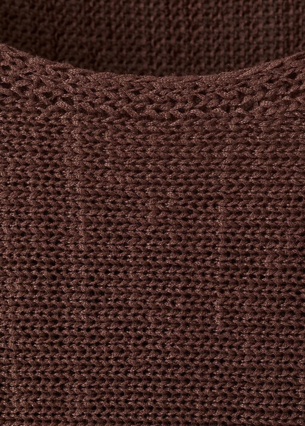 Brown Long-Sleeve Knitted Sweater, Dark Brown, large image number 1