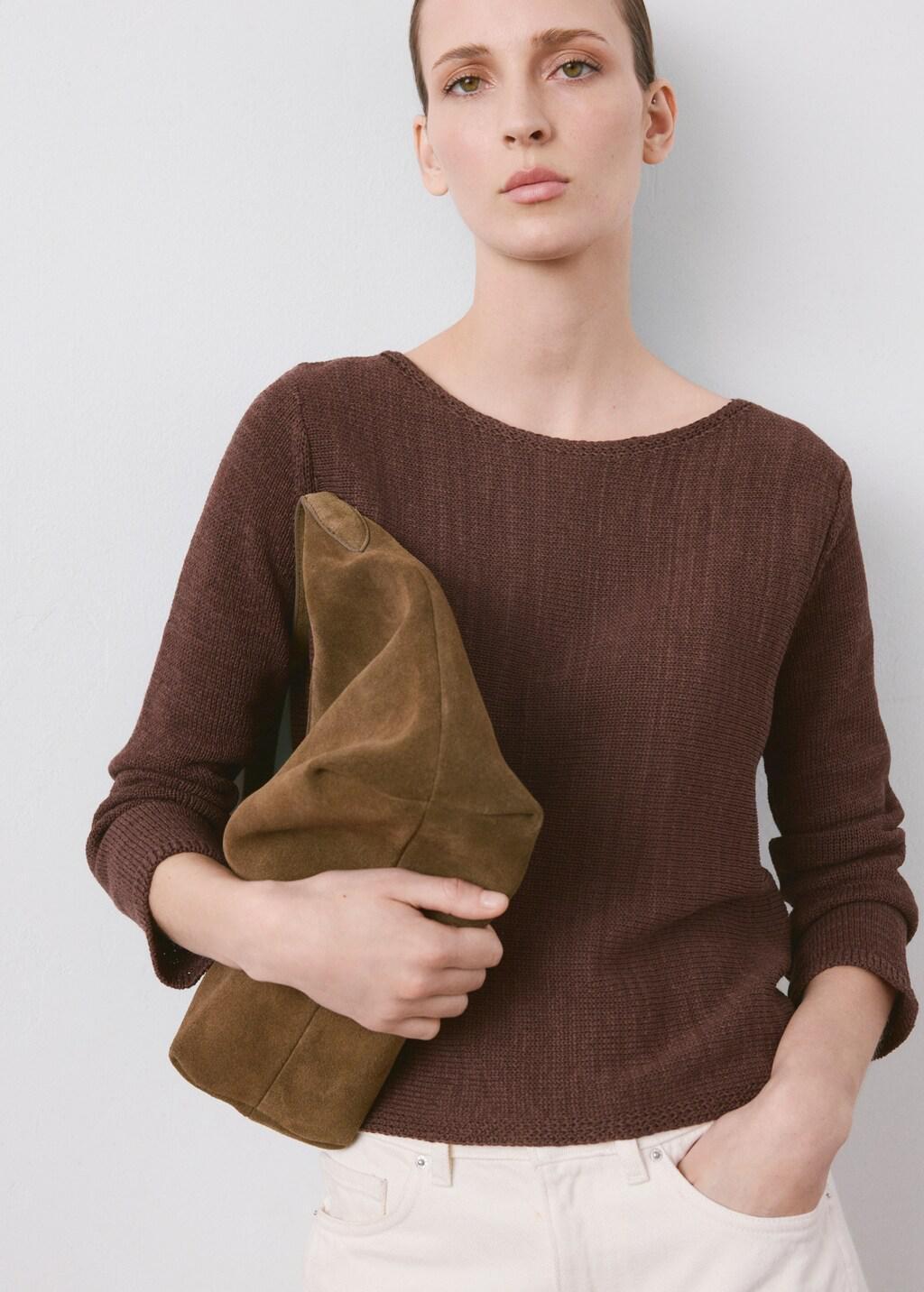 Brown Long-Sleeve Knitted Sweater, Dark Brown, large image number 3