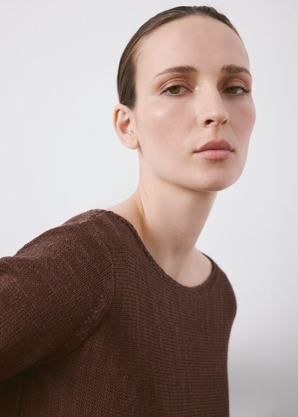 Brown Long-Sleeve Knitted Sweater, Dark Brown, large image number 4