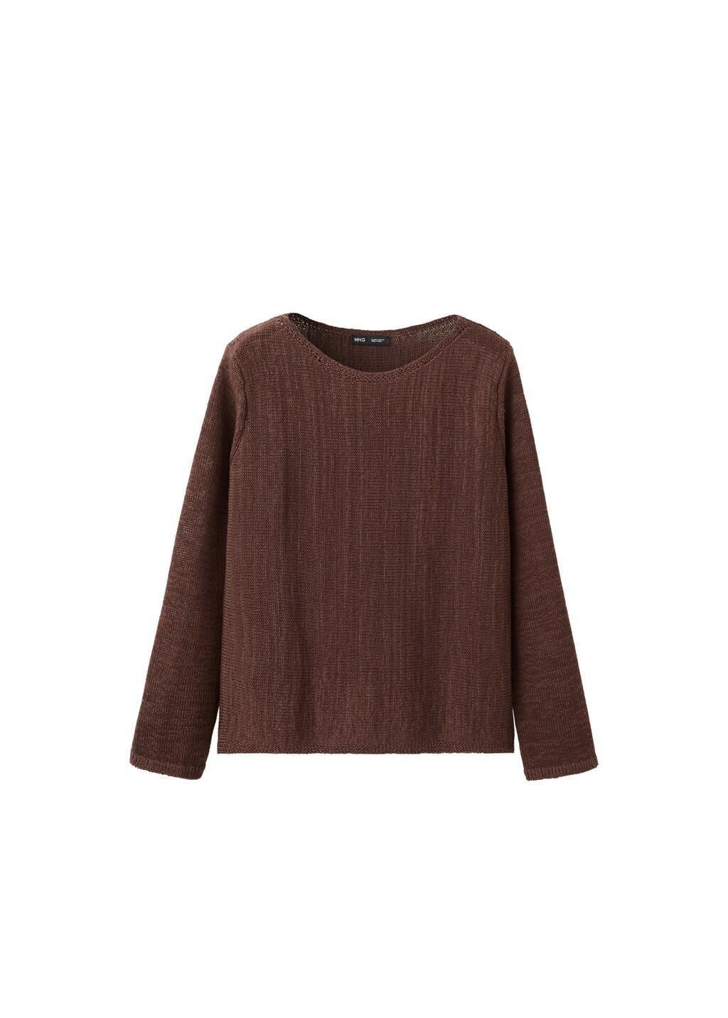 Brown Long-Sleeve Knitted Sweater, Dark Brown, large image number 6