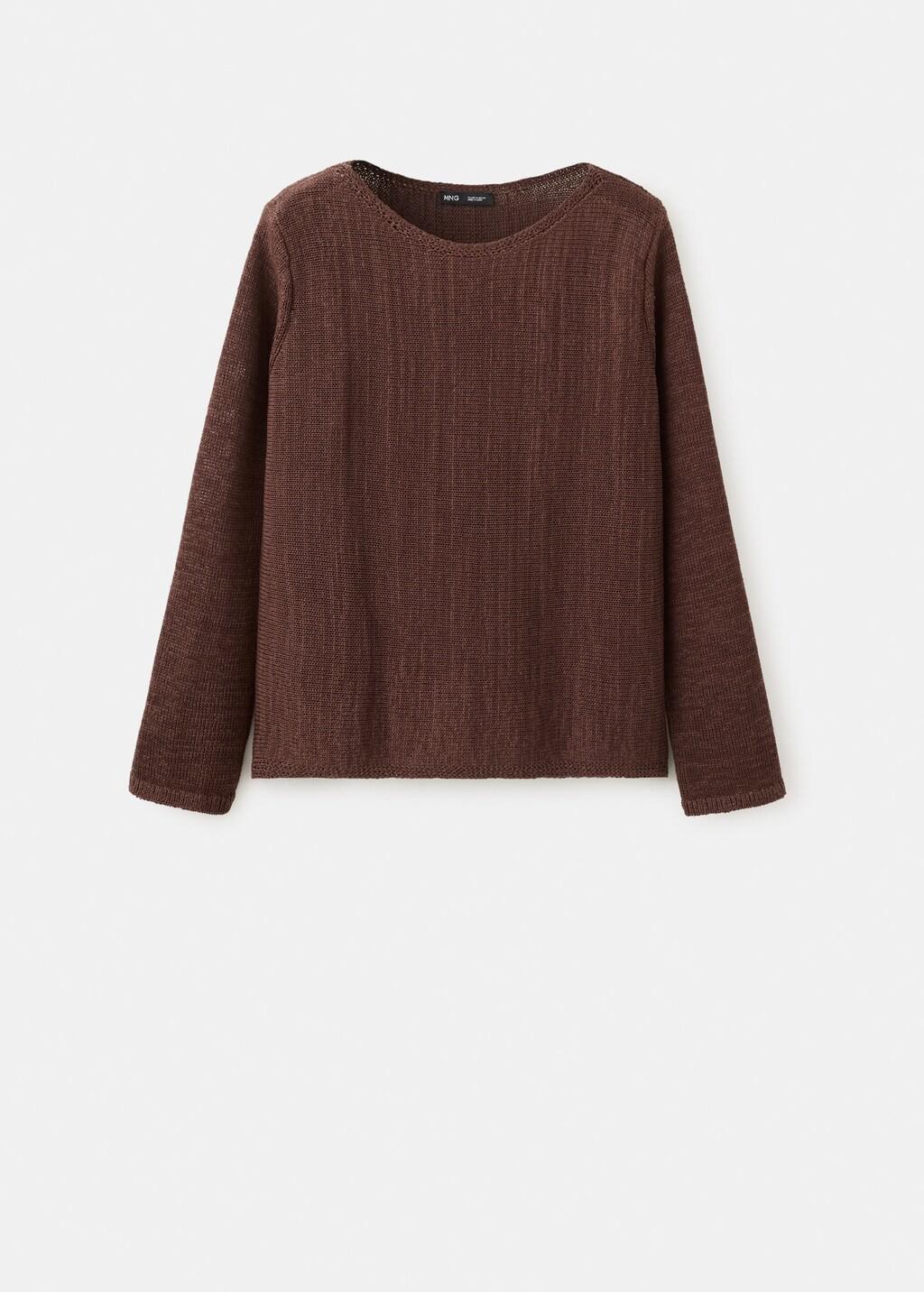 Brown Long-Sleeve Knitted Sweater, Dark Brown, large image number 7