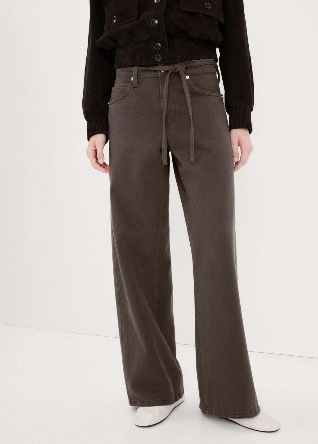 Brown Wide-Leg Jeans With Drawstring, Dark Brown, large image number 3