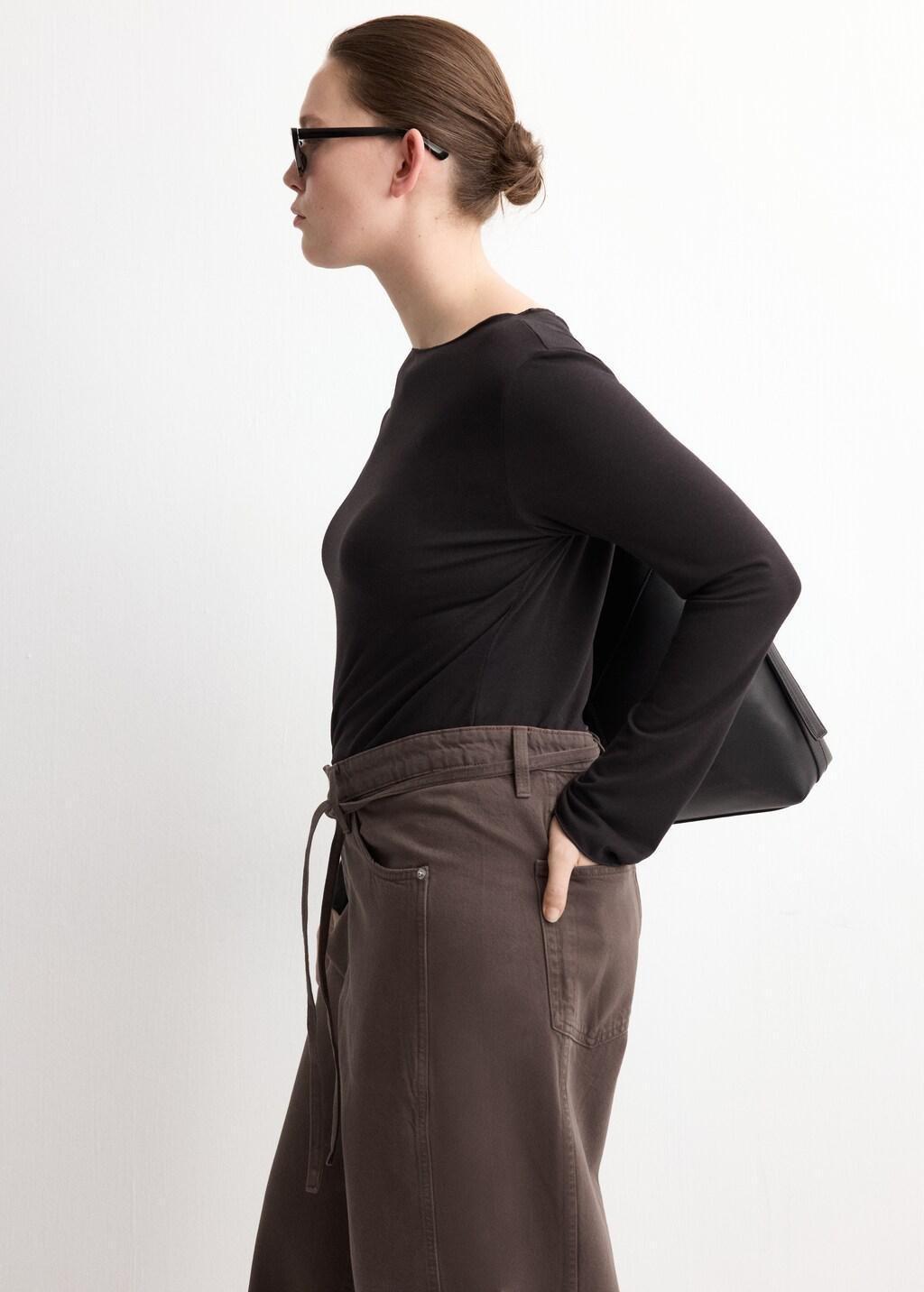Brown Wide-Leg Jeans With Drawstring, Dark Brown, large image number 6