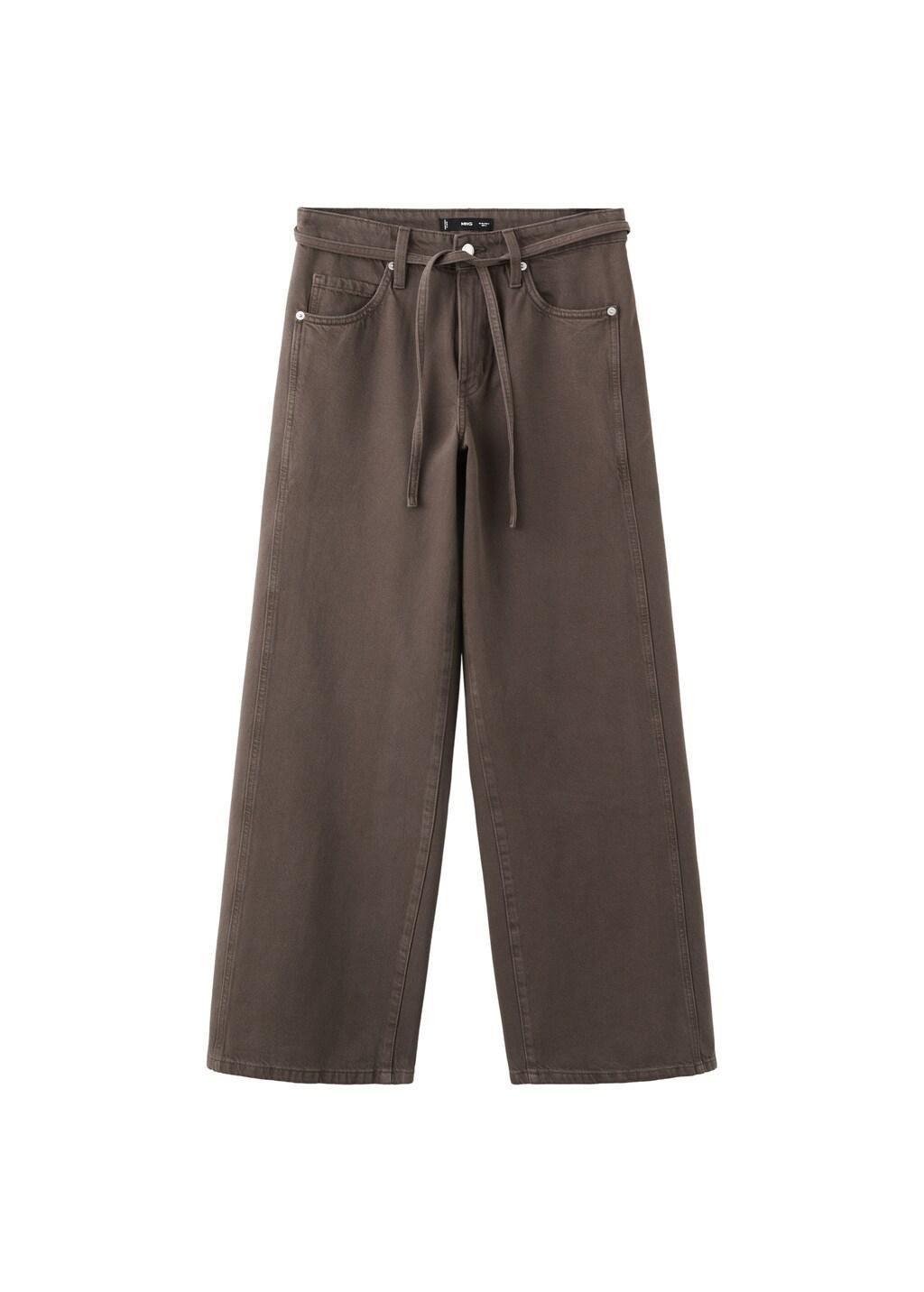 Brown Wide-Leg Jeans With Drawstring, Dark Brown, large image number 7
