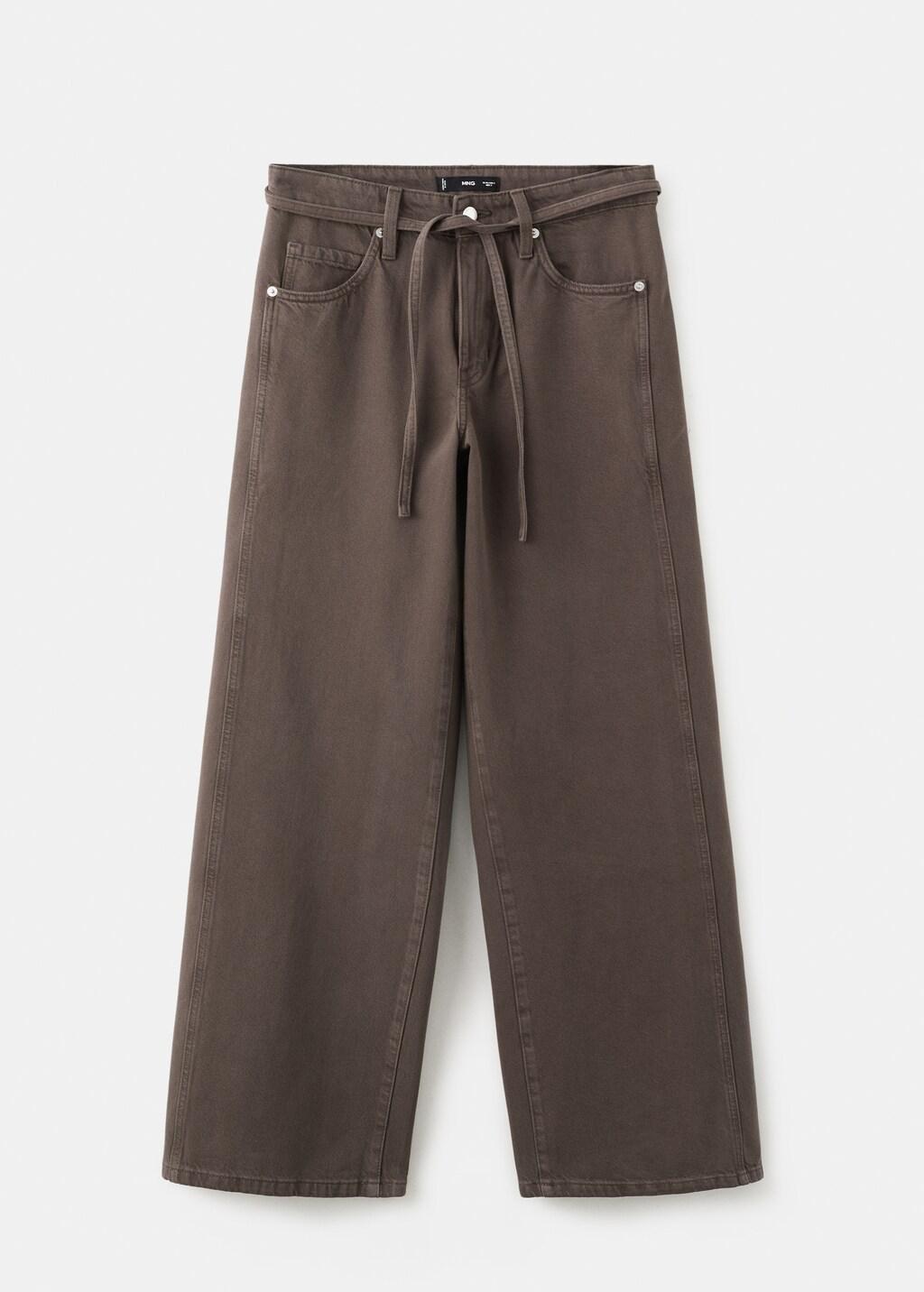Brown Wide-Leg Jeans With Drawstring, Dark Brown, large image number 8
