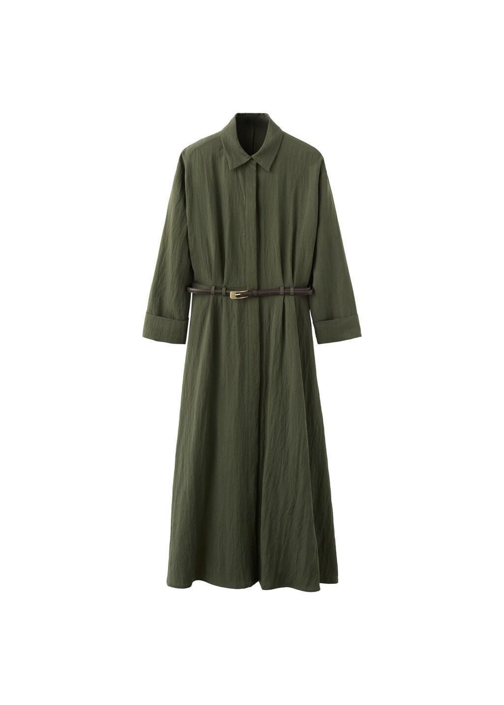 Khaki Lyocell Belted Shirt Dress, Beige - Khaki, large image number 7