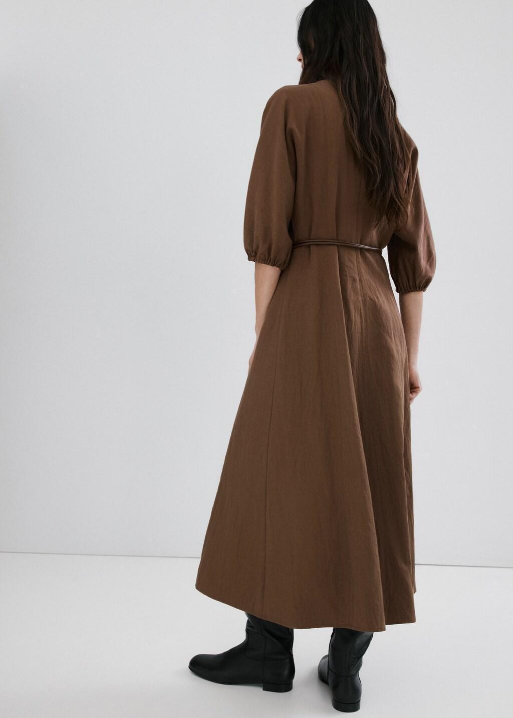 Brown Lyocell Dress With Belt, Brown, large image number 2