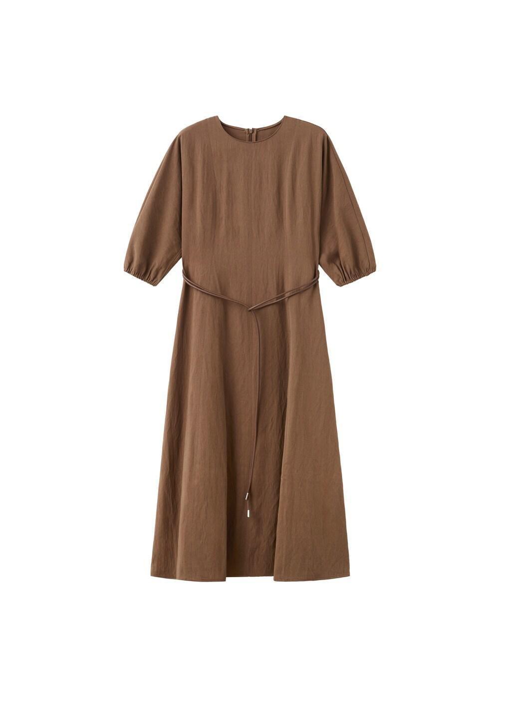 Brown Lyocell Dress With Belt, Brown, large image number 6