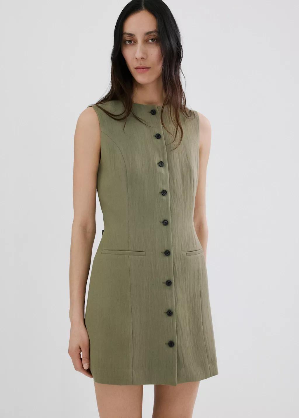 Green Short Buttoned Dress, Green, large image number 3
