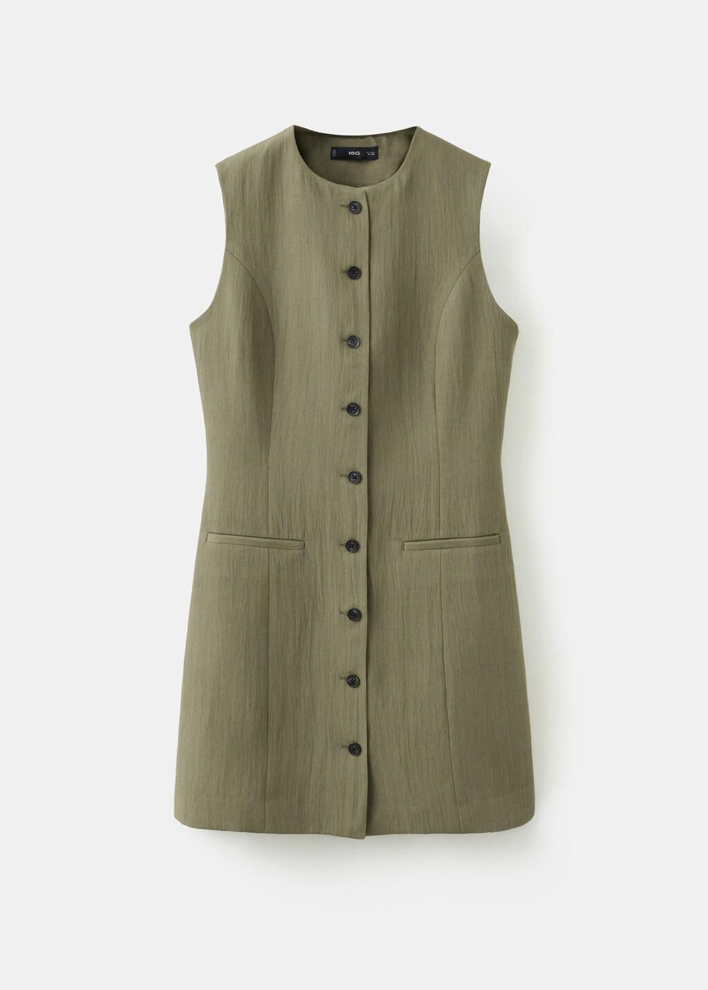 Green Short Buttoned Dress, Green, large image number 7