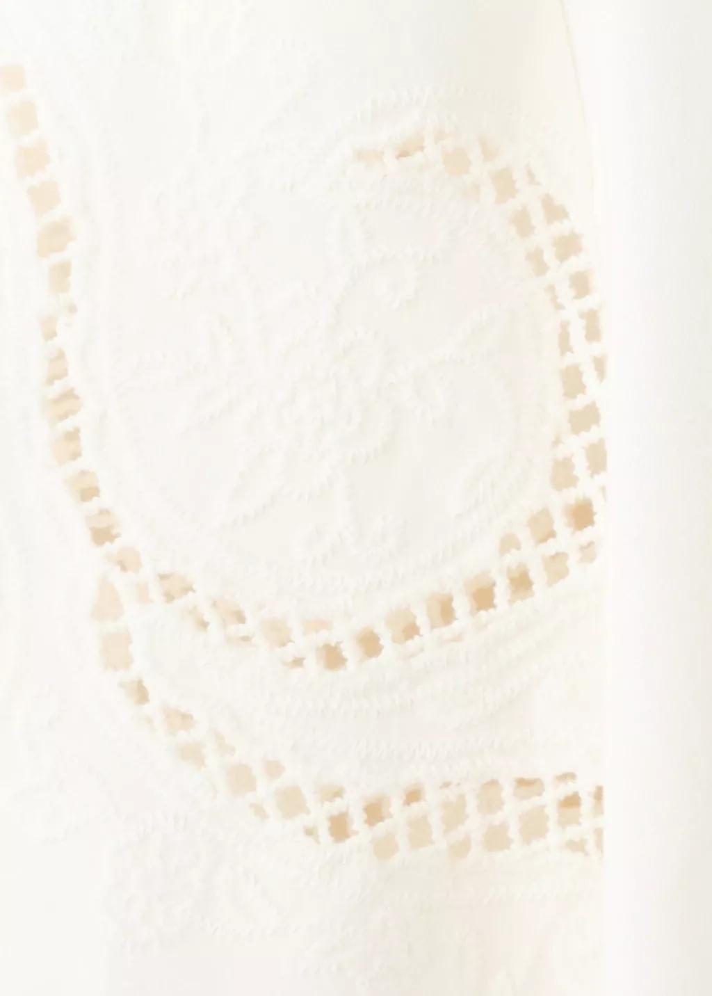 Beige Embroidered Cutwork Cotton T-Shirt, 0201_05, large image number 1