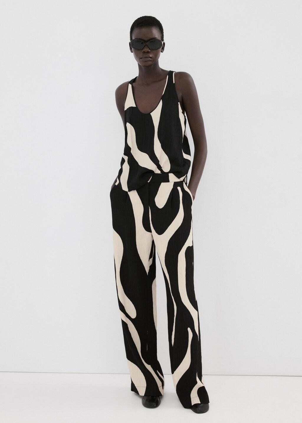 Black Printed Straight Trousers, 0201_99, large