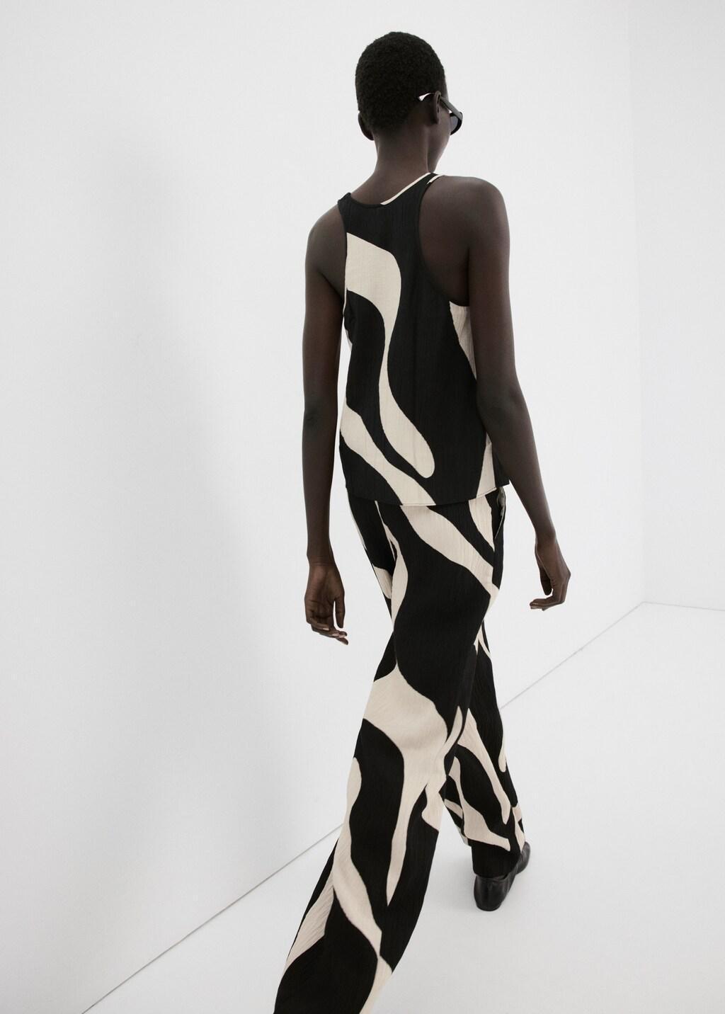 Black Printed Straight Trousers, 0201_99, large image number 2