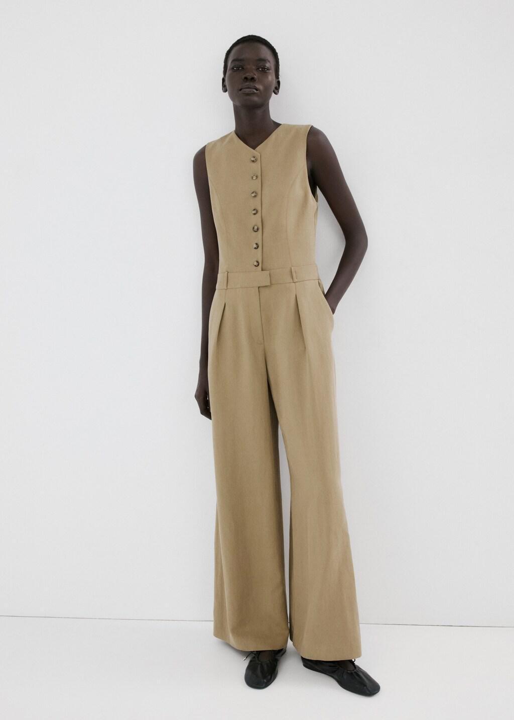 Khaki Lyocell Combined Jumpsuit, Beige - Khaki, large image number 0