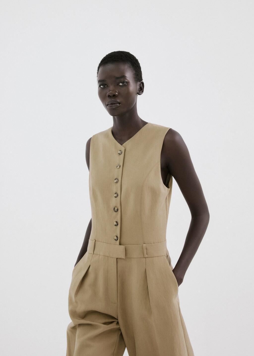 Khaki Lyocell Combined Jumpsuit, Beige - Khaki, large image number 3