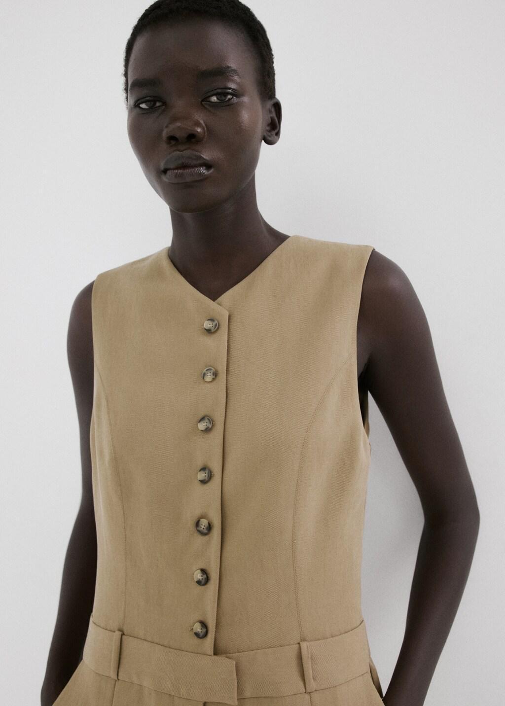 Khaki Lyocell Combined Jumpsuit, Beige - Khaki, large image number 4