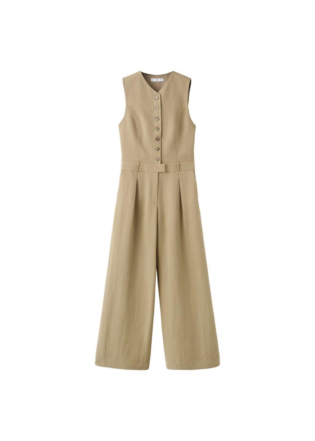 Khaki Lyocell Combined Jumpsuit, Beige - Khaki, large image number 6