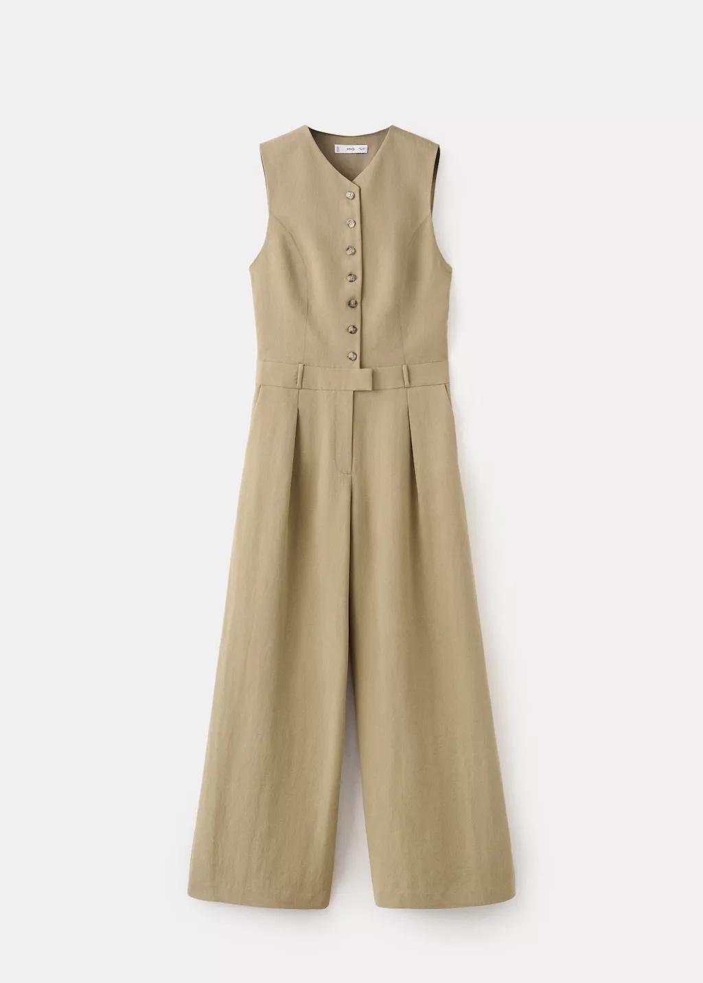 Khaki Lyocell Combined Jumpsuit, Beige - Khaki, large image number 7